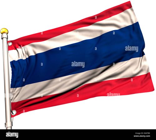 Thailand flag on a flag pole. Clipping path included. Silk texture visible on the flag at 100%. - Stock Image