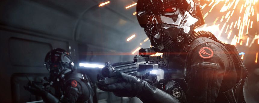 Iden Versio ready to fire her blaster on a mission in Star Wars Battlefront II.