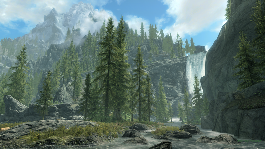 waterfall, Skyrim Remastered, PC gaming, The Elder Scrolls V: Skyrim, screen shot