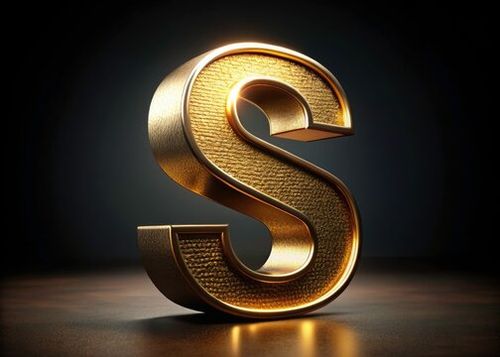 Gold 3D Letter S: Elegant Uppercase Font, Luxury Jewelry Design, Surreal Metallic Texture