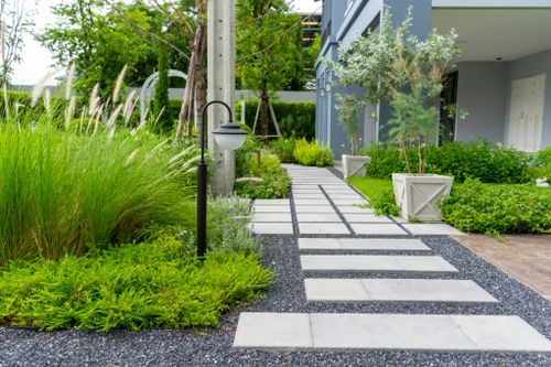 Modern concrete paver walkway