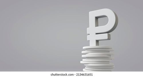 Russian ruble currency symbol with a stack of coins. 3D Rendering Stock Illustration
