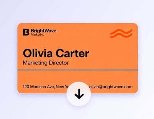 Download an orange ai business card for a marketing director