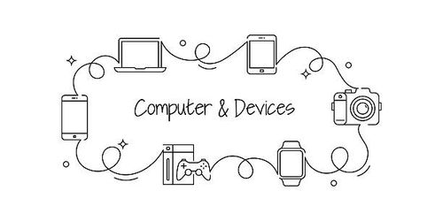 continuous line drawing computer and devices banner design. laptop, tablet pc, speaker, camera, drone - computer line drawing stock illustrations