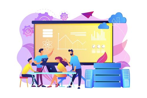 Free Vector software engineer, statistician, visualizer and analyst working on a project. big data conference, big data presentation, data science concept. bright vibrant violet isolated illustration