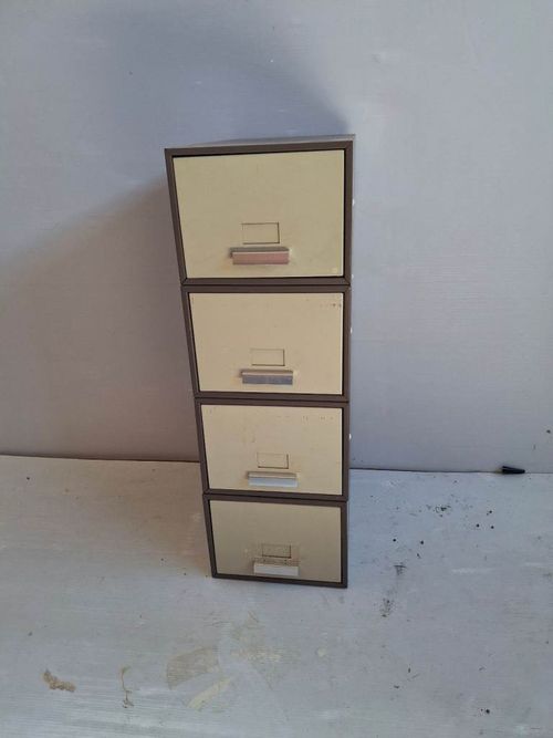 Stackable Modular Index Card Vintage Coffee and Cream Metal Filing Box Cabinet Drawer