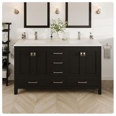 Eviva London 60 in. Gray Double Sink Bath Vanity with Carrara Quartz Top and Undermount Porcelain Sinks