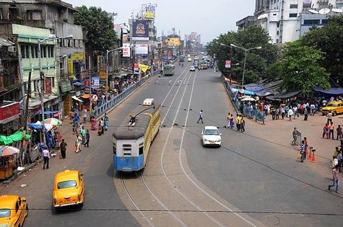 Tram passes in a flyover during the nation-wide strike called by central trade unions in Kolkata , India on Friday 2nd September , 2016. An all India...