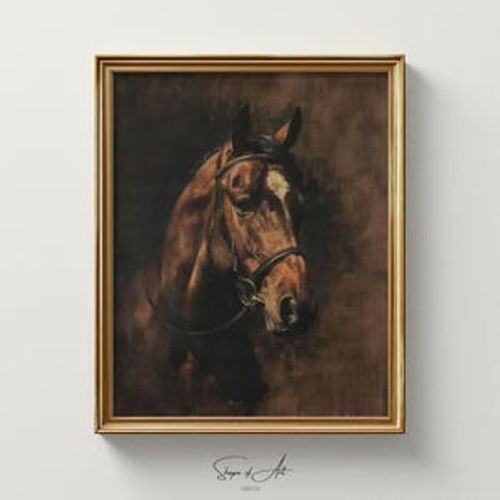 Vintage Bay Horse Portrait Print: Equestrian Farmhouse Decor (Digital Download)