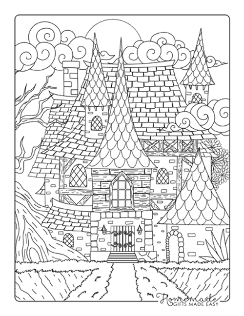 Haunted House Coloring Pages Realistic Cliffside Haunted House Drawing