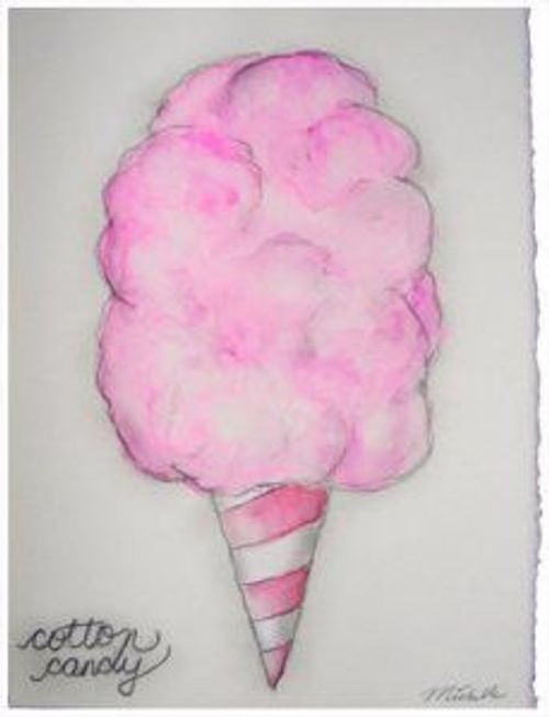 a drawing of a pink cotton candy cone