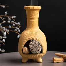 MOUGIGI Handcrafted Terracotta Palo Santo Burner - Mexican Style Chiminea Clay Incense Dish & Anxiety Relief, Mini Aromatic Home Altar with Chimney Design, Meditation Gift for Women/Mom