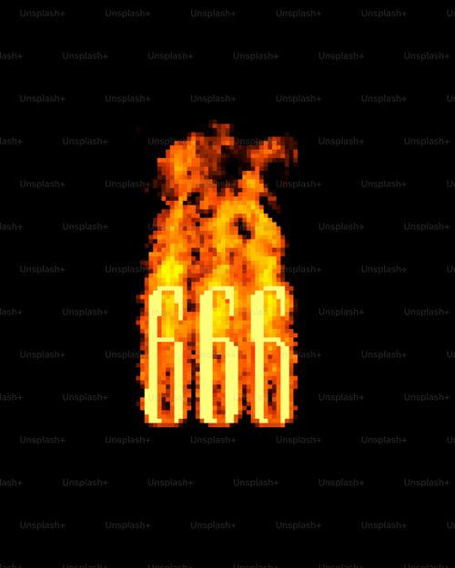 The number 666 is burning with flames.