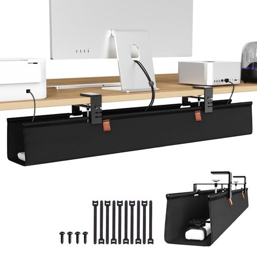 Zilink No Dril Standing Desk Cable Management 30” Under Desk Cable Tray Clamp/Screw Mount Under Table Cable Management Pre...