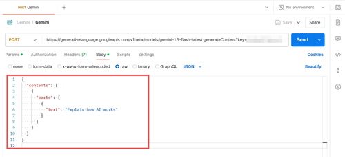 The JSON pasted into Postman