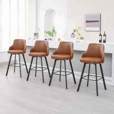 FIRAVOE Bar Stools Set of 4, 30" Swivel Bar Height Bar Stools with High Back, Faux Leather Kitchen Bar Chairs Bar Height for Kitchen Island (Dark Brown, 4PCS 30" Bar Stool)