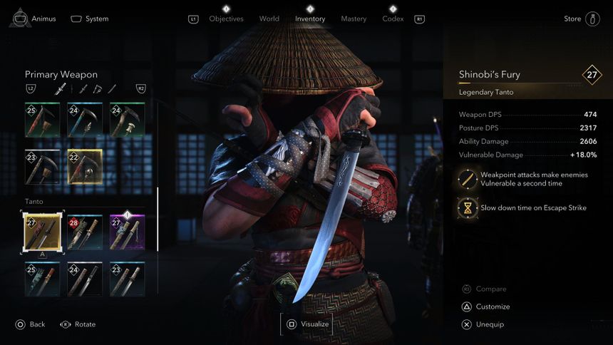 A gear customization menu showing multiple numbers and special ability synergies