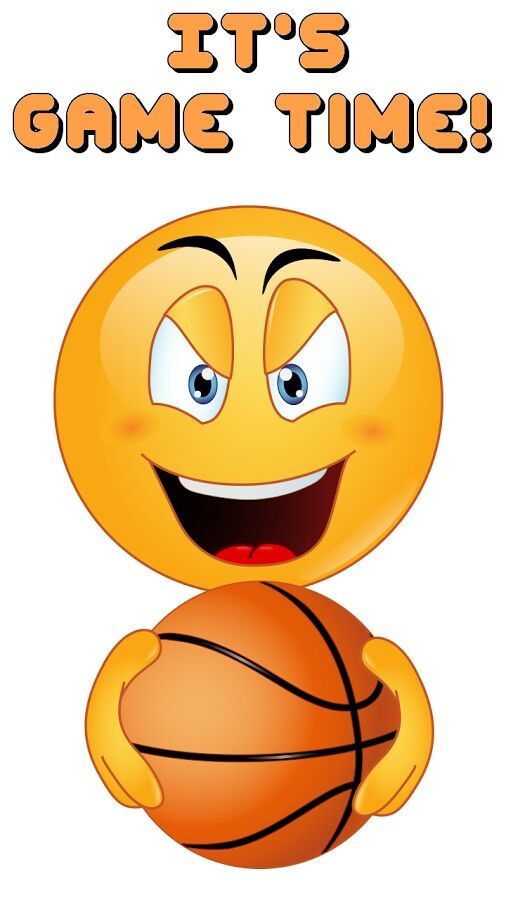 a smiley face holding a basketball with the words it's game time