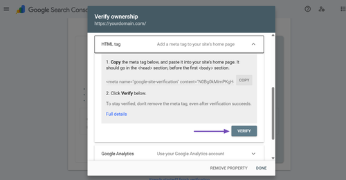 Verify site in Google Search Console