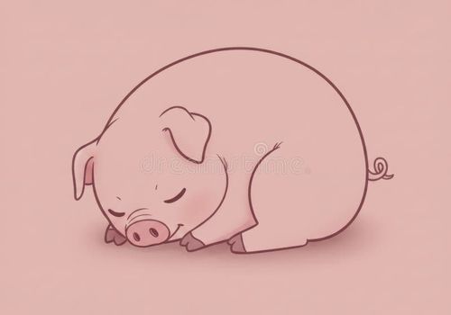 A cute pig cartoon illustration is sleeping peacefully on a pink backdrop, creating a calm and gentle mood Perfect for children's books or nursery decor. Cute pig cartoon sleeping illustrations