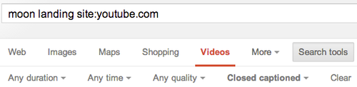screenshot of google video search filtering by closed captioned videos