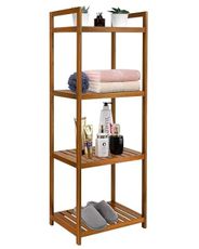 Utoplike Teak Wood Bathroom Shelf Organizer Stand, Standing Shelves Shower Caddy Units, Freestanding 4 Tier Bath Storage for Floor, Kitchen, Office