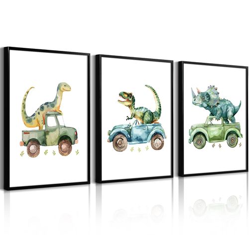 Dinosaur Nursery Wall Art Kids Canvas Poster Baby Boy Nursery Wall Decor Green Dino Pictures Toddler Prints Cartoon Dino C...