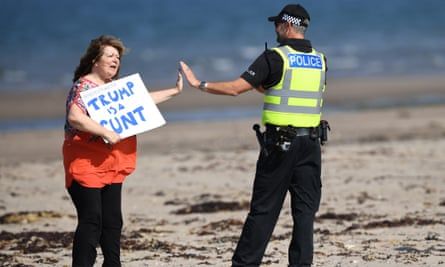 Janey Godley returned to to Donald Trumps golf course Turnberry in 2018 to reprise her 2016 protest