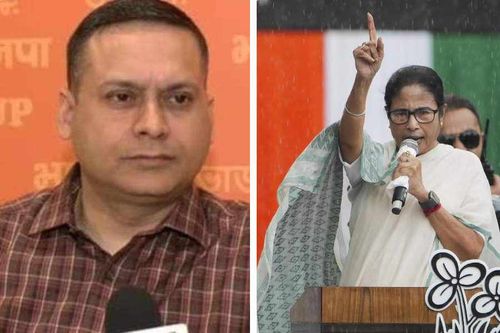 Amit Malviya (L) and Mamata Banerjee