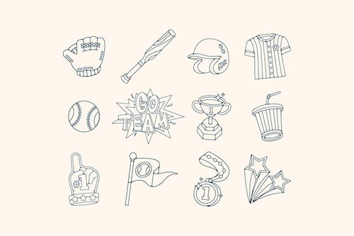 Vector hand drawn baseball doodle illustration