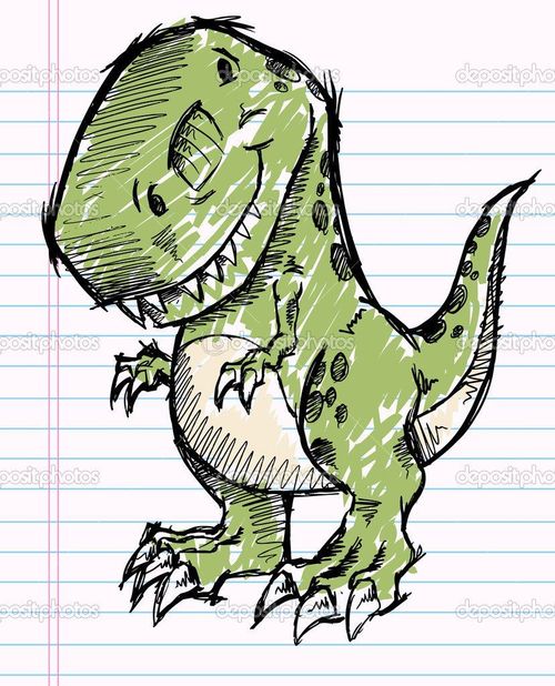 a drawing of a dinosaur on lined paper