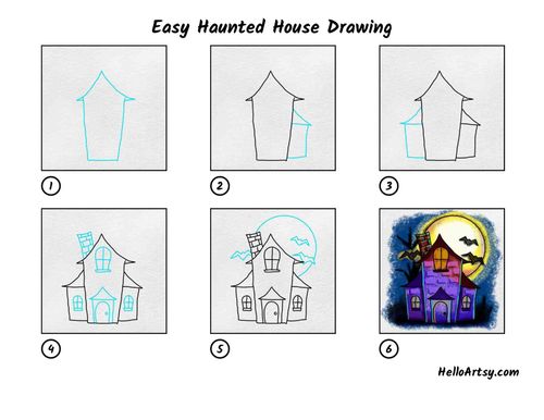 Easy Haunted House Drawing: All Steps