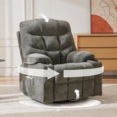 Hicosit Manual 360°Swivel Rocker Recliner Chair,Single Recliner Seat with Cup Holders,Recliner Chairs for Adults, Upholstered Fabric Lazy Boy Recliner for Bedroom,Living Room,Dark Grey