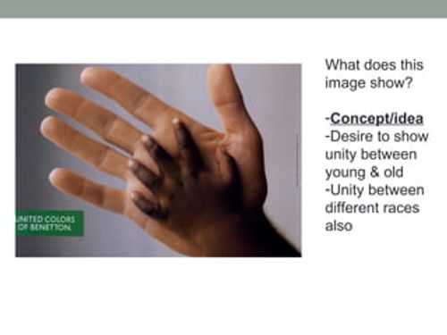 What does this
image show?

-Concept/idea
-Desire to show
unity between
young & old
-Unity between
different races
also