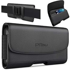 PiTau Holster for Samsung Galaxy Ultra S25 S24 S23 S22 S21 S20 A73 A54 A53, Phone Belt Clip Holder Case for Google Pixel Pro XL 9 8 7 6 4 3, Men's Big Cellphone ID Card Carrying Pouch, Black X-Large
