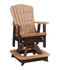 DutchCrafters Slat Fan Back Poly Balcony Adirondack Swivel Glider with Footrest Outdoor Patio Chair (Tudor Brown & Cedar)