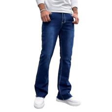 Wonyier Stretch Flare Jeans for Men Bootcut Slim Fit Mid Rise Jeans Light Wash Raw Hem Straight Wide Leg Denim Pants