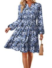 Fall Dresses for Women 2025,Casual Long Sleeve Floral Mini Dress,Black Blue Wedding Guest Dress 2XL