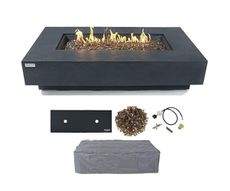 AMS Fireplace | Elementi Plus | Positano | Rectangular Dark Gray Concrete Propane Gas Fire Table Pit