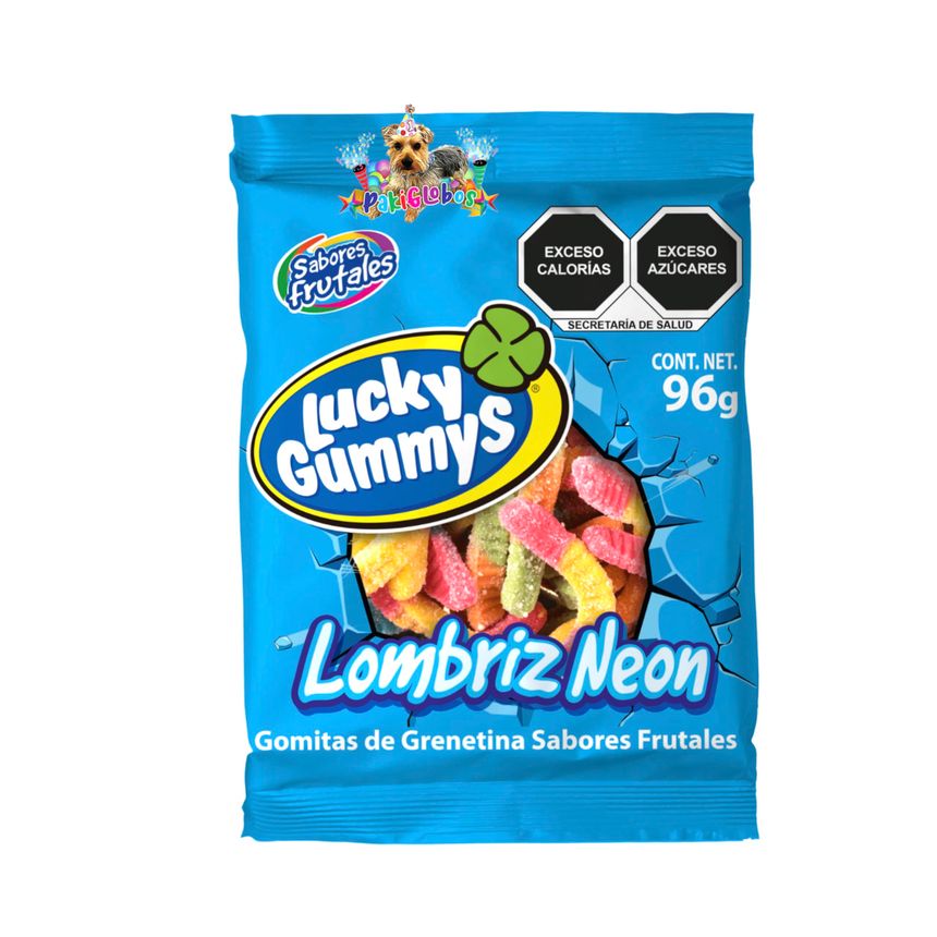 Lucky Gummy Gomitas Dulces Lombrices Lombriz NEON Gusano Bolsita 96g