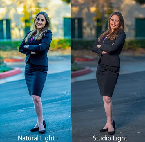 compare studio light and natural light corporate headshots