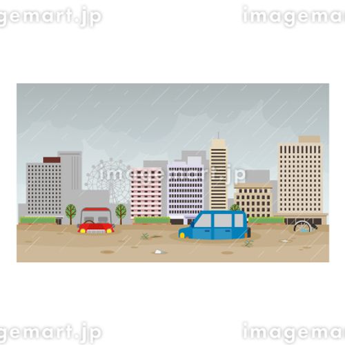 水害にあう街 ゲリラ豪雨,あふれる,白バックのイラスト素材