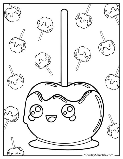 Kawaii Candy Apple Coloring Page