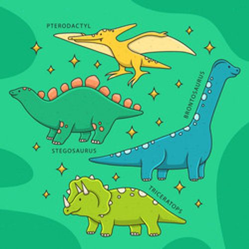 hand drawn dinosaur names element set vector