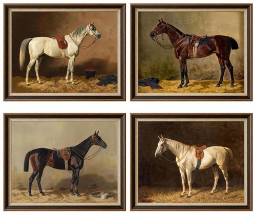 4Pcs Vintage Horse Poster Wall Art,Classic Horse Painting Picture Wall Decor,Equestrian Canvas Print Artwork for Living Ro...