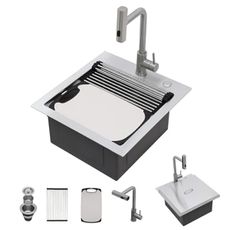Kichae 19 Inch Outdoor Kitchen Sink - 19" x 20" Stainless Steel Drop Sink 16 Gauge with Pull Down Faucet Combo & Cover for Small Outdoor Kitchens, Bar Prep, and RV Use