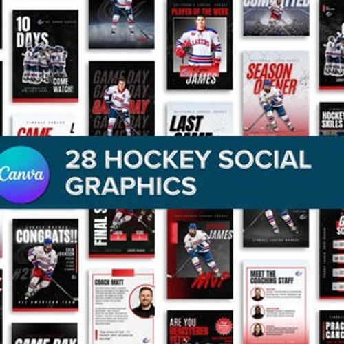 Hockey Social Media Templates | Canva Instagram Post | Game Day, Schedule, Roster, Player Spotlight, Coach Intros | Editable Sports Graphics