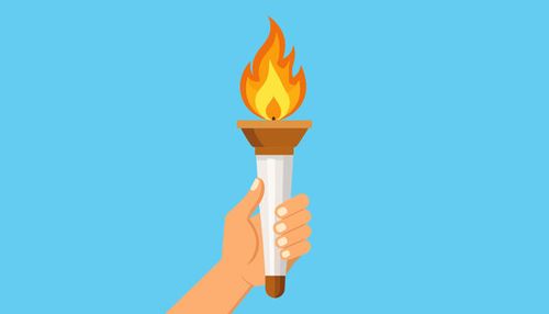 Hand Holding Flaming Torch Vector. Symbol of victory, sport, light, and achievement in flat design illustration.