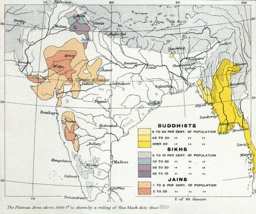 1909 percentage of Sikhs, Buddhists, and Jains.