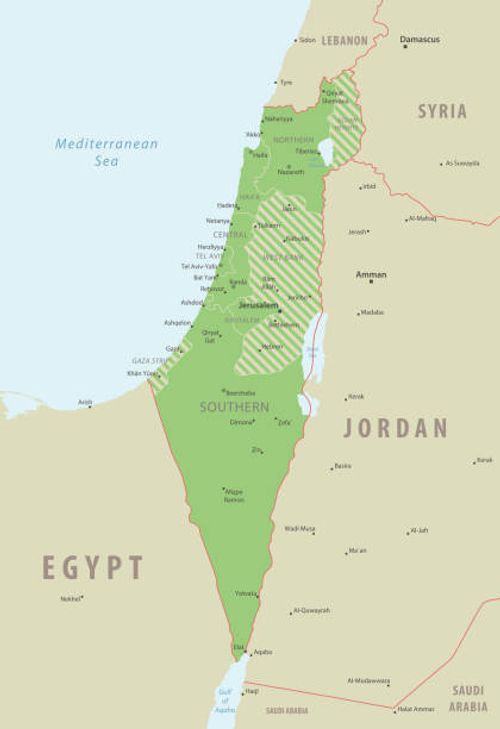 israel detailed map with regions and cities of the country. - syria-on-world-map stock illustrations